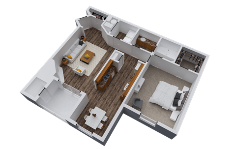 Floor plan for 1 bed, 1 bath, 737 sqft